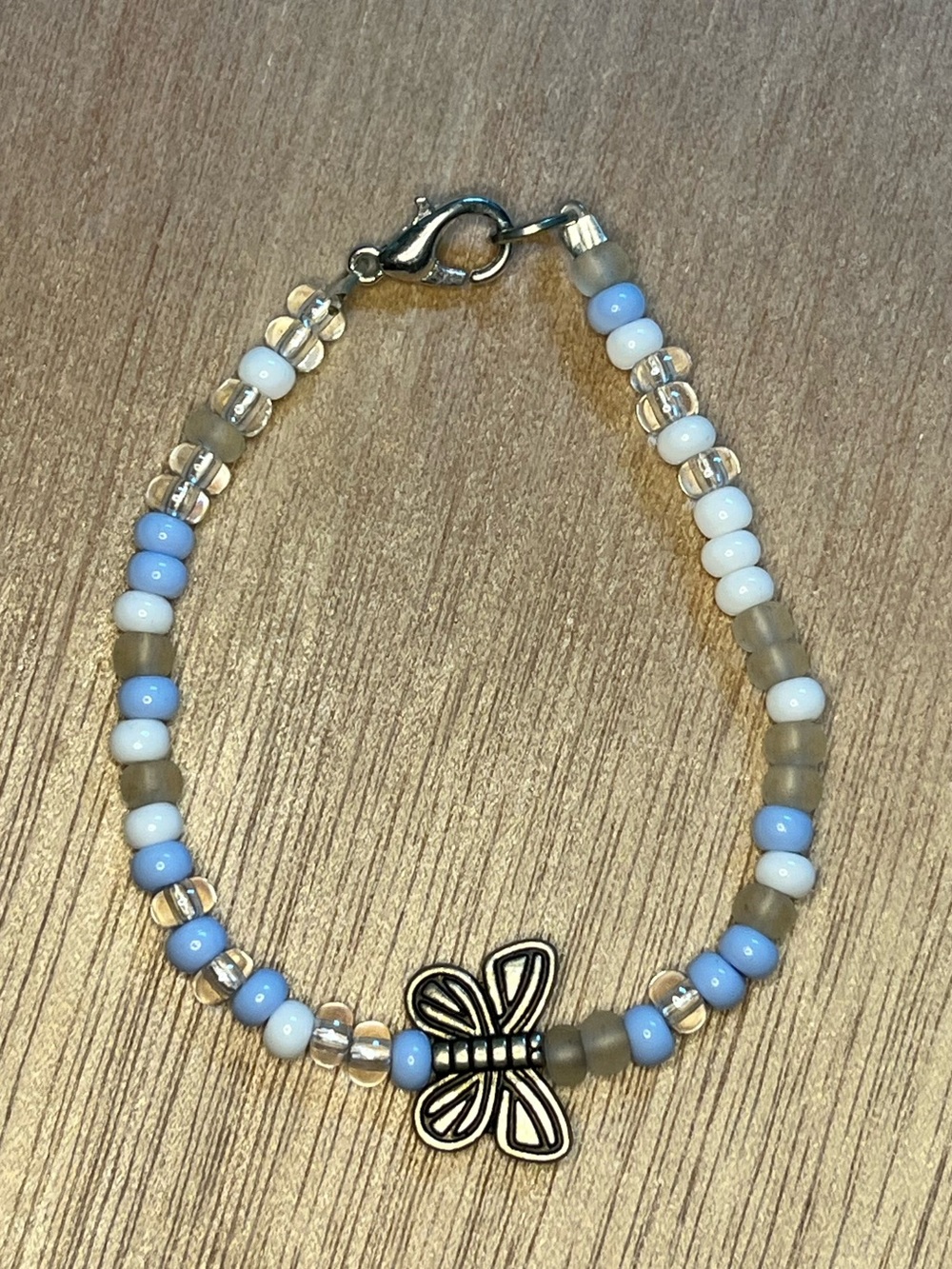 Delicate Blue & White Beaded Butterfly Bracelet